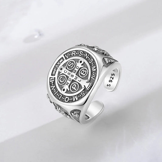 Adjustable San Benedict Cross Amulet Ring
